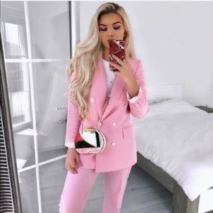 Zara Pink Double Breasted Oversized Blazer